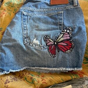 Lucky Brand Daisy Duke Denim Shorts with Butterfly Patch